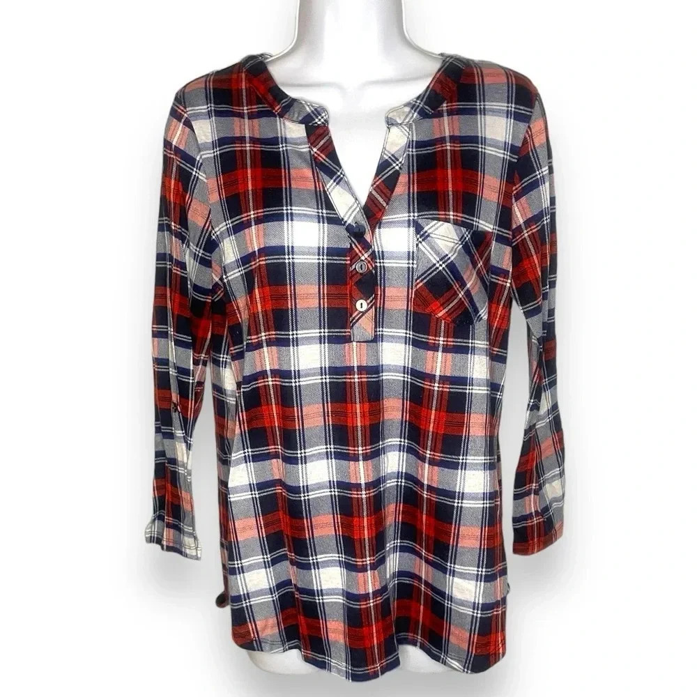 Alter Ego Women’s Plaid Long Sleeve Casual Top, Size 1X
